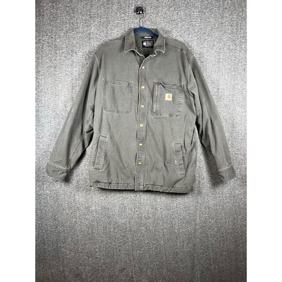 Carhartt Other - Mens L Carhartt Shirt Jacket Rugged Flex Relaxed Fit Fleece Lined Gray Canvas